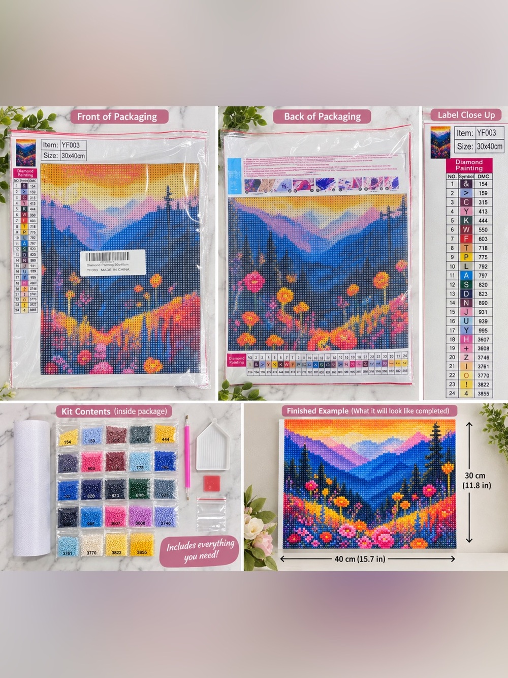 Diamond Painting Kit 30x40cm Mountain Wildflowers Full Drill DIY Craft Set